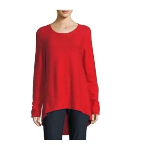 Eileen Fisher Womens Orange Lrg Long Sleeve Knit Tunic 100% Organic Cotton Hi Lo